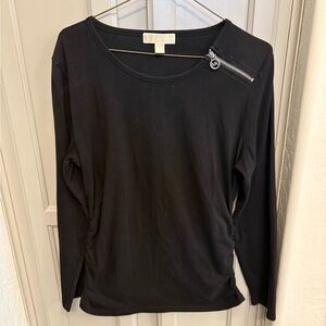 Michael Kors Black Long Sleeve Tee with Zipper Detail